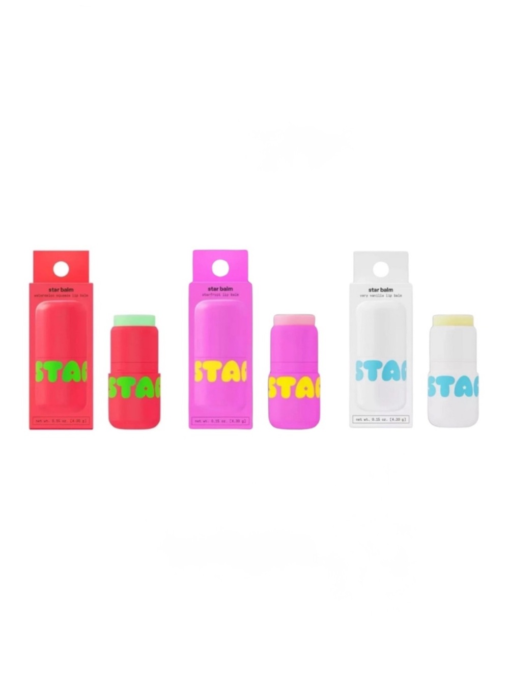 STARFACE Star Balm Lip Balms in Watermelon, Starfruit & Vanilla - .15 oz ea. NIB